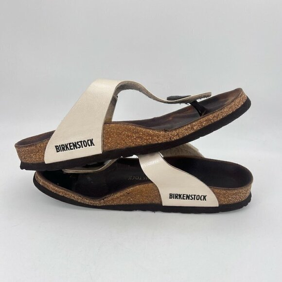 Birkenstock Gizeh Women Size 7 White Birko Flor Leather Thong T Strap Sandal - Picture 9 of 12